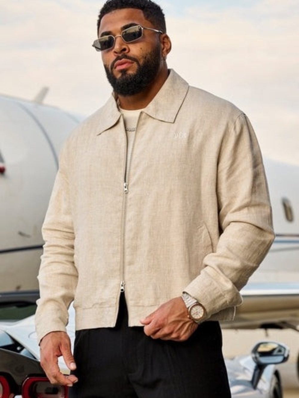 YoungLA Men's Oxford Linen Jacket - Cream/Tan - Natural Linen - Large